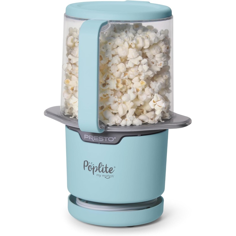 Presto 04811 PopLite My Munch Hot Air Popcorn Popper  Personal Sized, Built-In Serving Bowl, Compact Design, 8 Cups, Blue