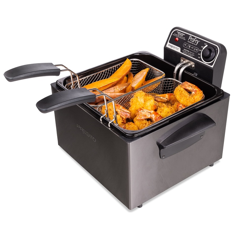 Presto 5Qt Dual Basket Pro Fry Immersion Element Black Deep Fryer 05489