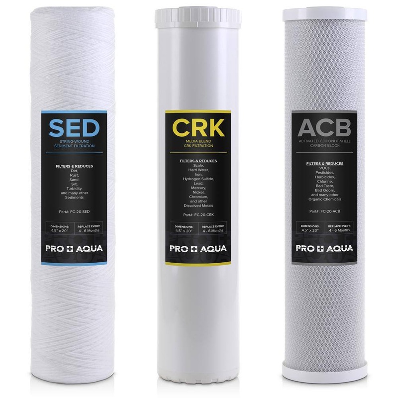 PRO+AQUA FC-PK-100E Whole House Heavy Metals Well Water Filter Replacement Set  3 Stage Sediment KDF/Blend Carbon Block 20 in. 5 Microns