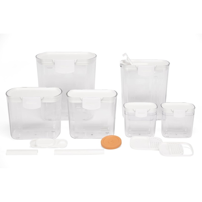 Progressive ProKeeper Bakers Airtight Kitchen Storage Canister Container Set for Flour, Sugar & More, Keeps Ingredients Fresh, with Accessories (Black, 6- Piece)