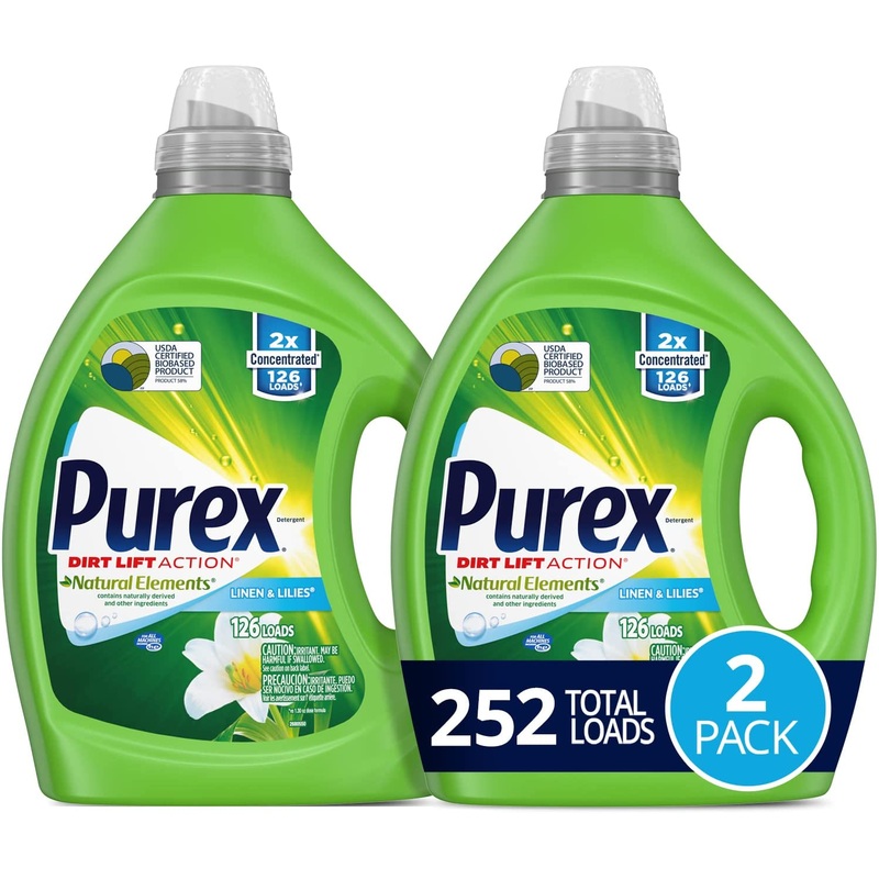 Purex Liquid Laundry Detergent, Natural Elements Linen & Lilies, 2X Concentrated, 2 Count