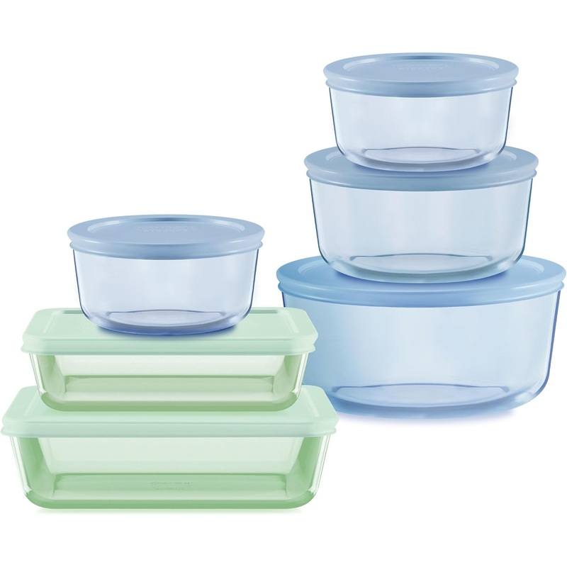 Pyrex Colors (6-Pack, Full Set) Tinted Glass Food Storage Container Set, Snug Fit Non-Toxic Plastic BPA-Free Lids, Freezer Dishwasher Microwave Safe, 3 Cup, 6 Cup & 11