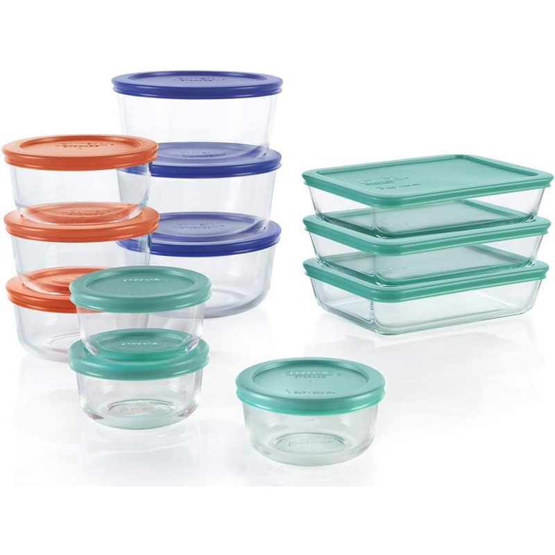 Pyrex Simply Store 12-Pack Mixed Sized Glass Food Storage Set, Round & Rectangular Containers With Lids, BPA-Free, Dishwasher & Microwave Safe