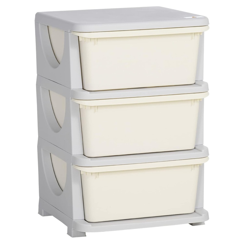 Qaba 3 Tier Kids Storage Unit, 3 Drawer Chest Toy Organizer Plastic Bins for Kids Bedroom Nursery Kindergarten Living Room for Boys Girls Toddlers, Blue