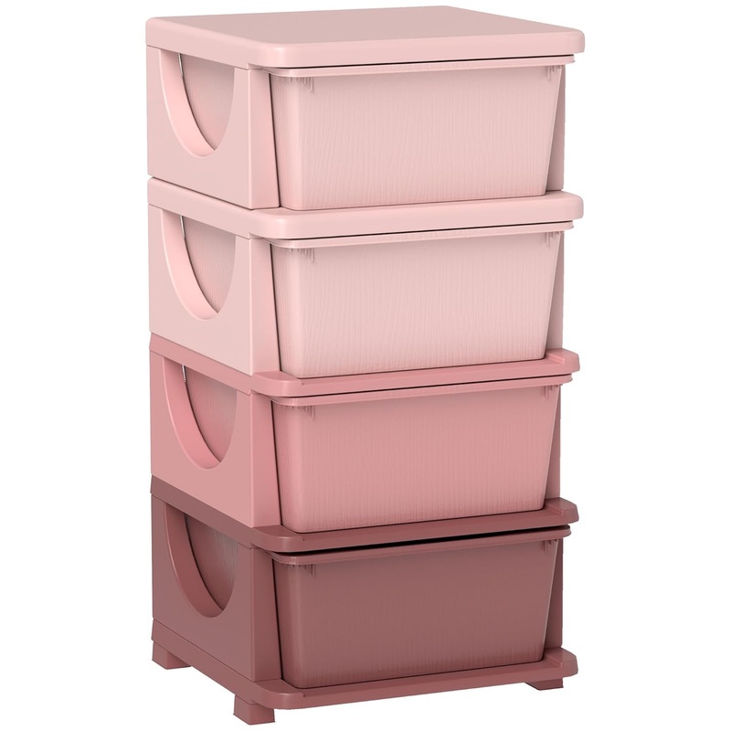 Qaba 4 Tier Kids Storage Unit, 4 Drawer Chest Toy Organizer Plastic Bins for Kids Bedroom Nursery Kindergarten Living Room for Boys Girls Toddlers, Blue
