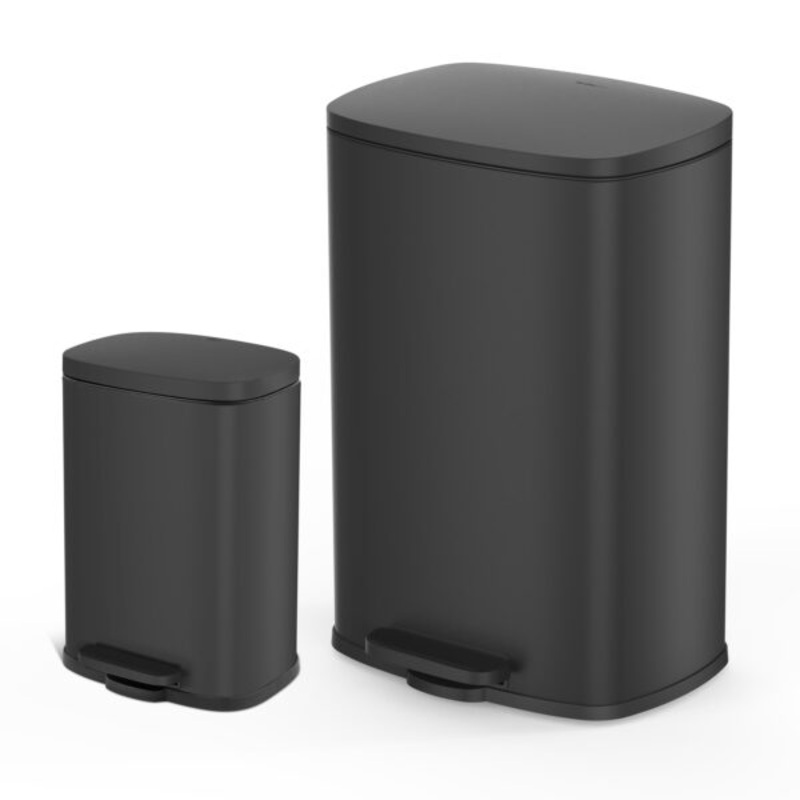 Qualiazero 13.2 Gallon and 3.2 Gallon Trash Can Combo, Rectangular Shape Step Can Combo  Matte Black
