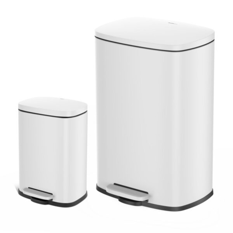 Qualiazero 13.2 Gallon and 3.2 Gallon Trash Can Combo, Rectangular Shape Step Can Combo  Matte White