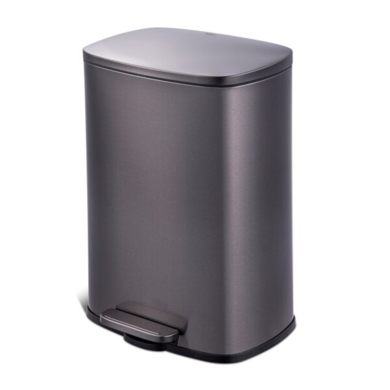 Qualiazero Trash Can 13.2 gallon Black Stainless Steel Step On Kitchen Garbage Can, Black