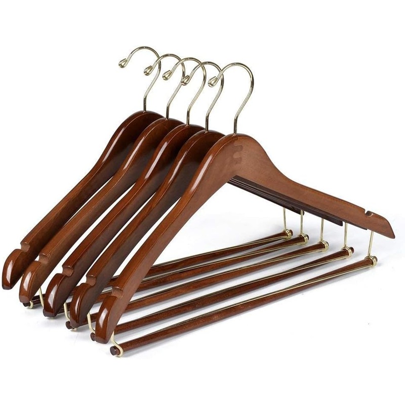 Quality Hangers 10 Quality Hangers Curved Wooden Hangers Beautiful Sturdy Suit Coat Hangers with Locking Bar Gold Hooks Walnut Finish (10)