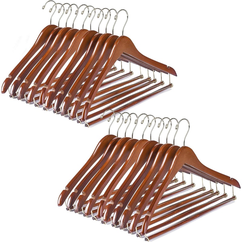 Quality Hangers Wooden Hangers Beautiful Sturdy Suit Coat Hangers with Locking Bar Walnut Finish Gold Hooks (20)
