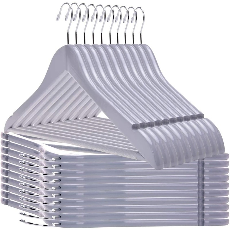 Quality Wooden Hangers  Slightly Curved Hanger Set of 80-Pack  Solid Wood Coat Hangers with Stylish Chrome Hooks  Heavy-Duty Clothes, Jacket, Shirt, Pants, Suit Hangers (Gray, 80)