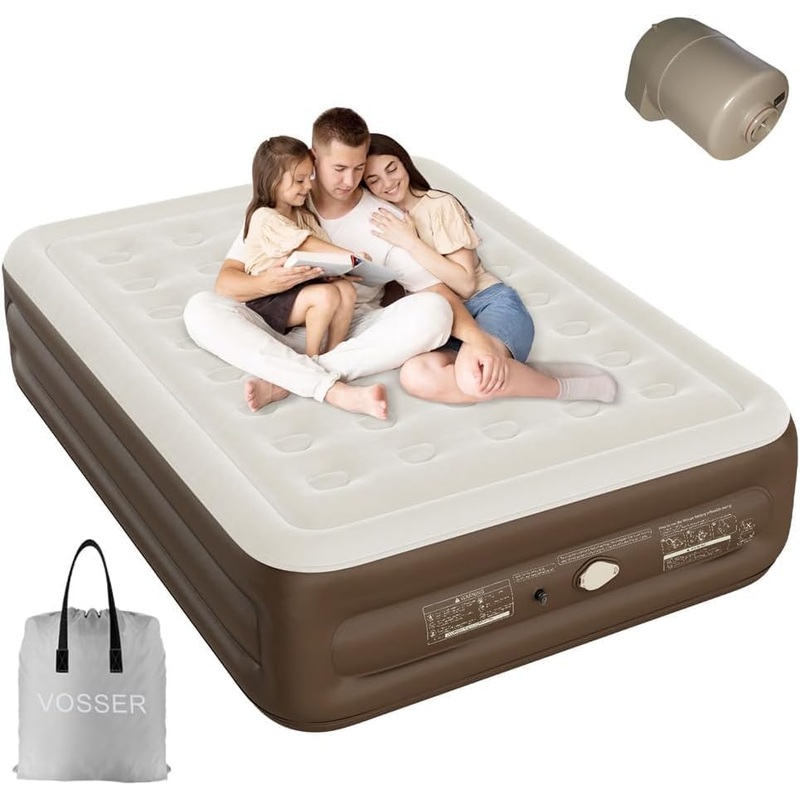 Queen Air Mattress with Built-in Pump,18 Self Inflatable Mattress with Cordless Removable Lithium Battery Pump, Blow Up Mattress with Storage Bag,Foldable Rest Airbed for Home, Camping & Guests