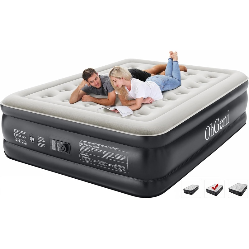 Queen Air Mattress with Built in Pump, Blow Up Colchones Inflables Mattress for Guests, Foldable Portable Air Mattresses with Carrying Bag, 18 Raised Elevated Air Bed for Camping,Black Airbed