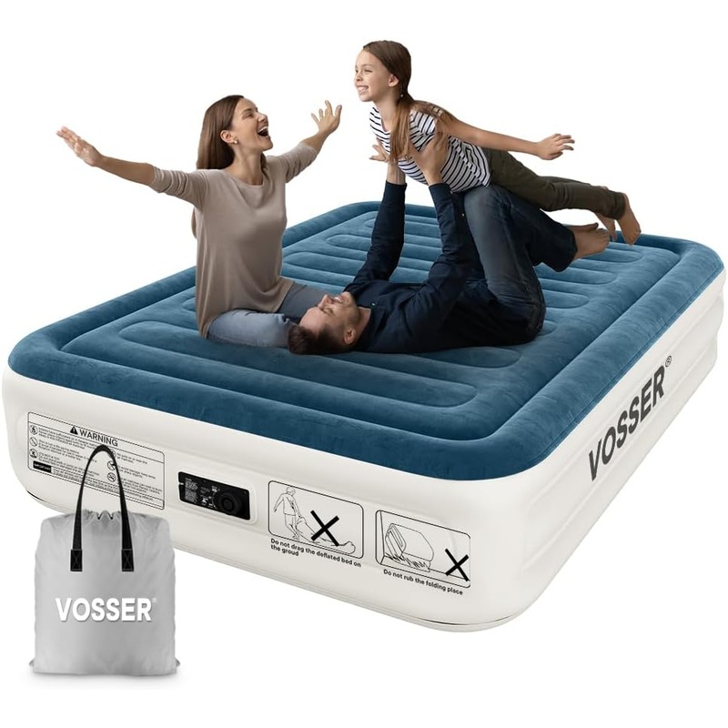 Queen Air Mattress with Built-in Pump,Fast & Easy Inflation/Deflation Inflatable Mattress, Foldable Blow Up Mattress with Storage Bag, Inflatable Bed for Home, Camping & Guests, Queen 15 inch