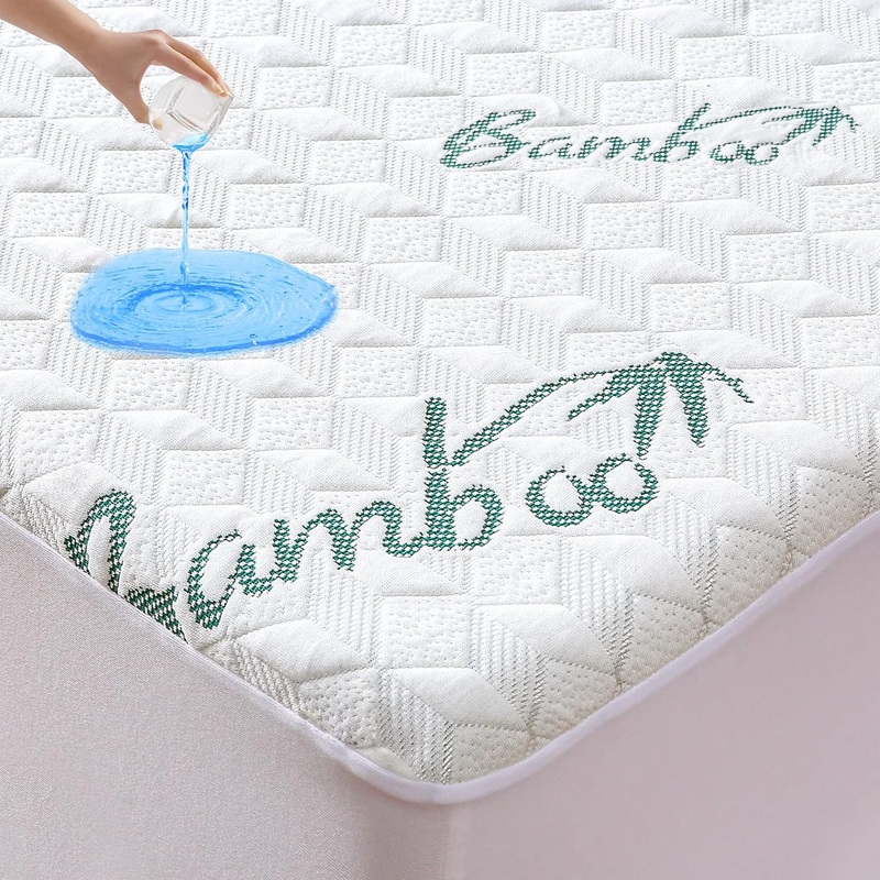 Queen Mattress Protector, Cooling Waterproof Viscose Made from Bamboo Mattress Pad Cover Queen Size, 3D Air Soft Queen Size Mattress Cover for 6-18 Inches Mattress