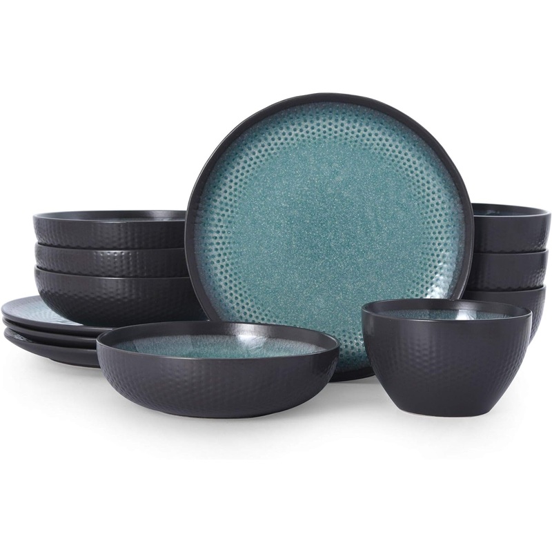 Pfaltzgraff 5267773 Maddox 12-Piece Dinnerware Set, teal