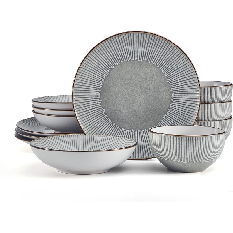 Pfaltzgraff Arlie Gray 12 Piece Dinnerware Set, Service for 4, Gray