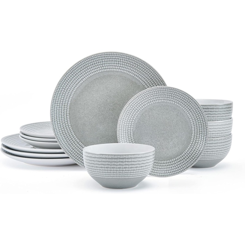 Pfaltzgraff Felicity 12 Piece Dinnerware Set, Service for 4,Gray