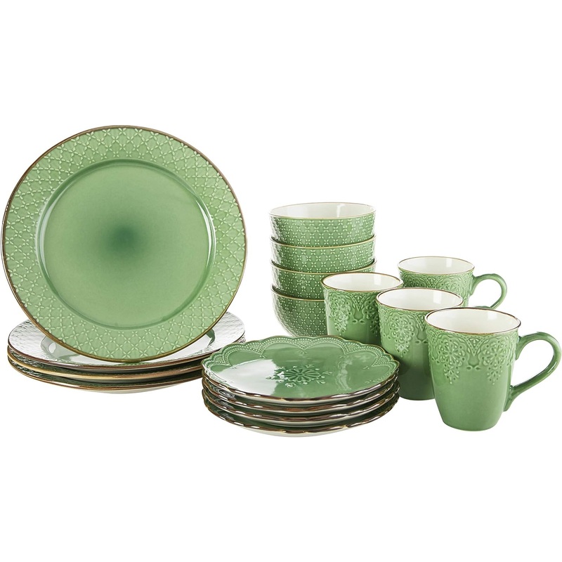 Pfaltzgraff French Lace Dinnerware Set, 16 Piece, Green