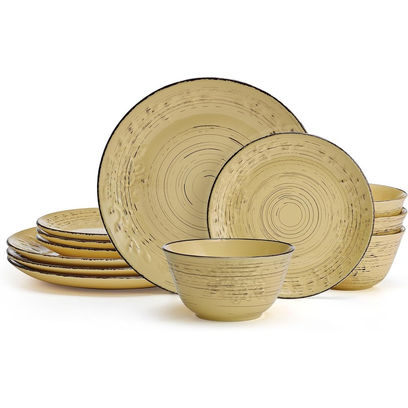 Pfaltzgraff Trellis Sunflower 12 Piece Dinnerware Set, Service for 4, Yellow