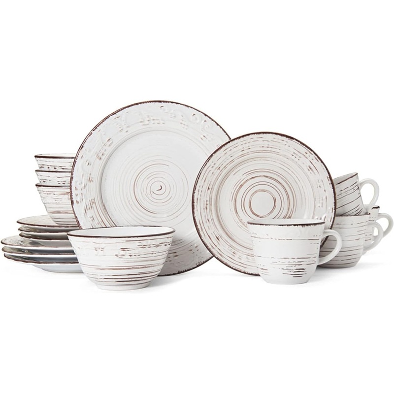 Pfaltzgraff Trellis White 16-Piece Dinnerware Set, Service for 4, Distressed White