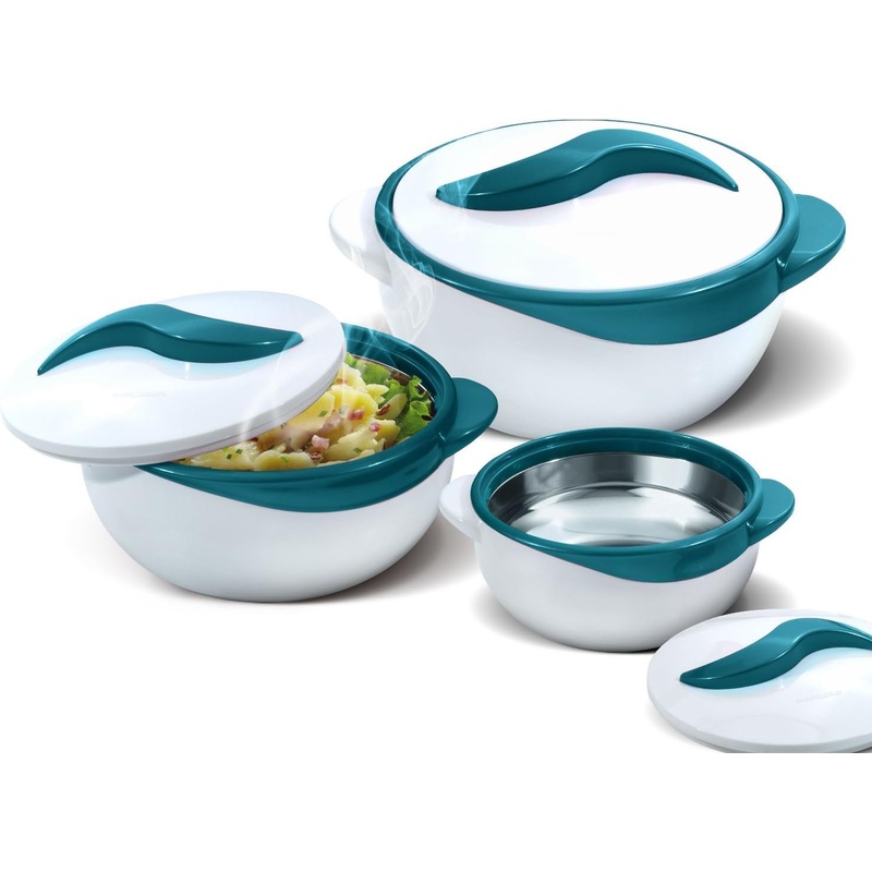 Pinnacle Serving Salad/ Soup Dish Bowl  Thermal Insulated Bowl with Lid -Great Bowl for Holiday, Dinner and Party ~ Set of 3 ~ Turquoise