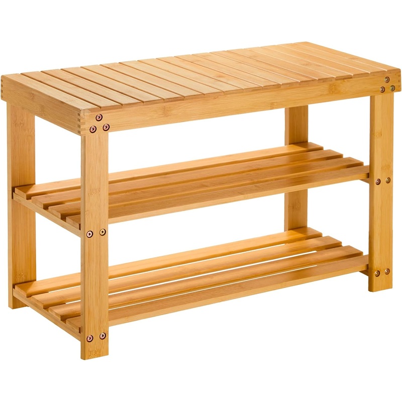 Pipishell Bamboo Shoe Rack Bench, 3 Tier Sturdy Shoe Organizer, Storage Shoe Shelf, Holds up to 300lbs for Entryway Bedroom Living Room Balcony, Bamboo