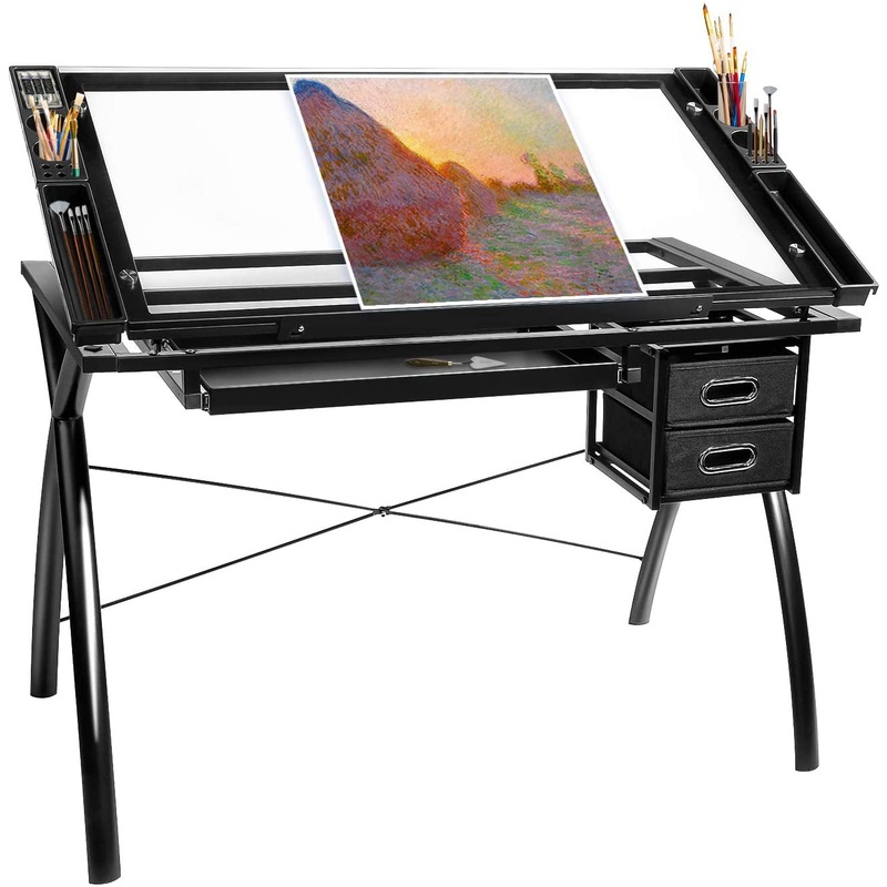 Pirecart Adjustable Drafting Table Art Drawing Craft Desk W/ 2 Drawers