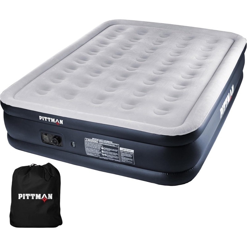 Pittman 18 Queen Air Mattress with Built in Pump  Comfort Series Queen Blow Up Mattress, Inflates & Deflates Fast, Folds Away  Treat Your Guests to A Luxury Air Mattress Queen with Built in Pump