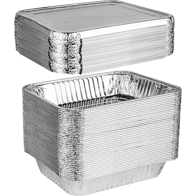 PLASTICPRO Disposable 9 x 13 Aluminum Foil Pans With Lids Half Size Deep Steam Table Bakeware  Cookware Perfect for Baking Cakes, Bread, Meatloaf, Lasagna Pack of 50 Pans & 50 Lids