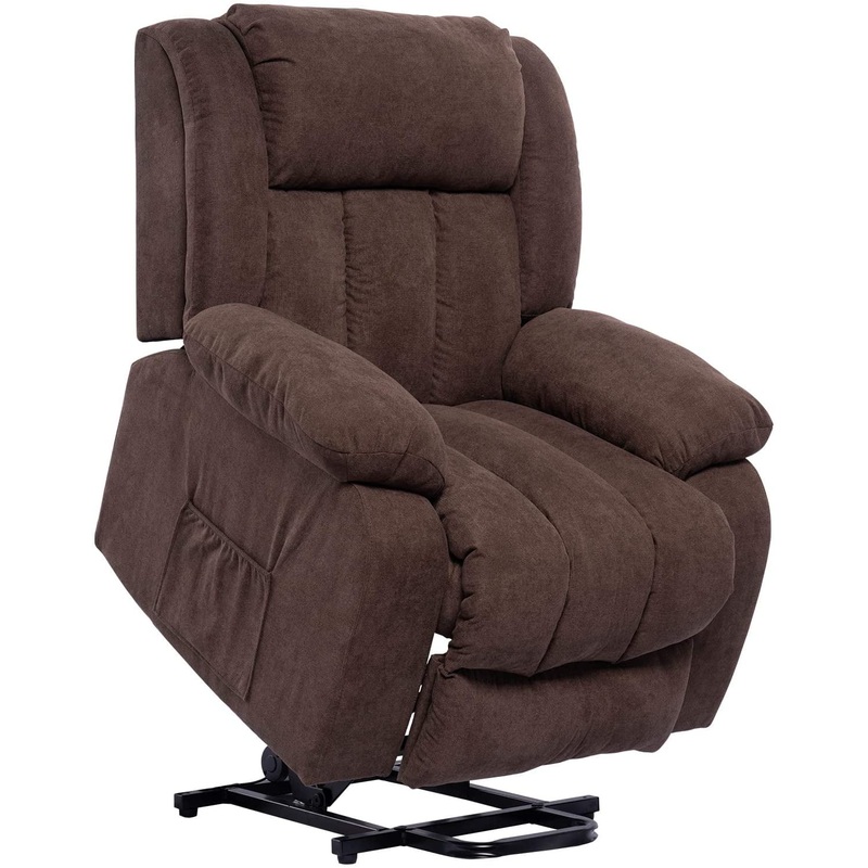 Polar Aurora Power Lift Massage Recliner Chair Heated Fabric Lounge Vibratory Remote Control, Brown