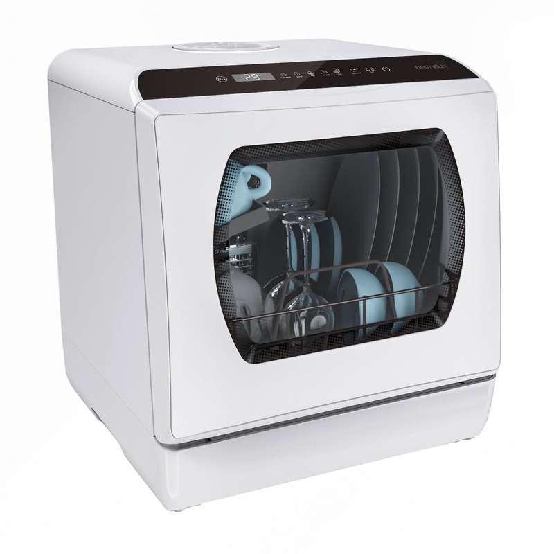 Portable Countertop Dishwasher, 5 Washing Programs Glass Door Mini Dishwasher with 5-Liter Built-in Water Tank, Baby Care, Air-Dry Function & Fruit Wash for Small Apartments, Dorms, RVs -White