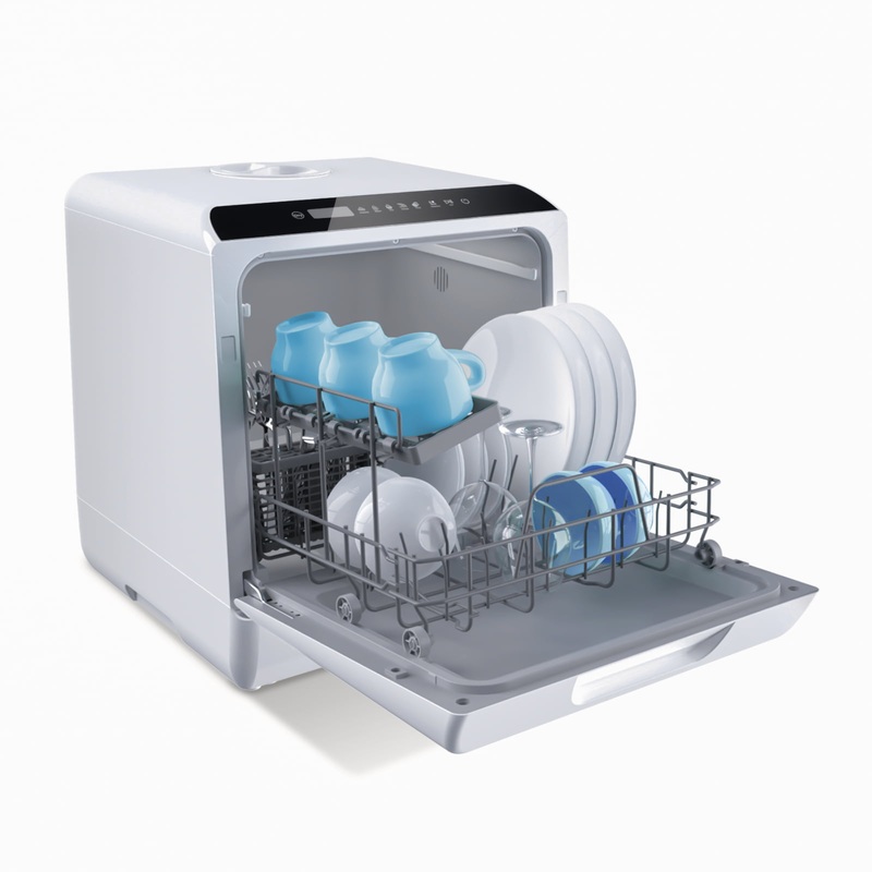 Portable Countertop Dishwasher, 5 Washing Programs Mini Dishwasher with 5L Built-in Water Tank & Inlet Hose, Baby Care & Fruit Wash for Small Apartment, Dorms, RVs -White