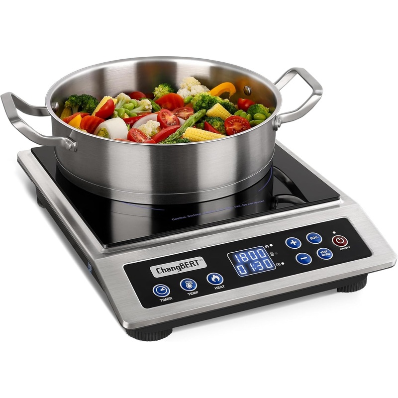 Portable Induction Cooktop, NSF Certified Pro Induction Hot Plate, Powerful 1800W with Large 8 Heating Coil, 18/10 Stainless Steel, 18 Temp Settings Commercial Grade Countertop Burner
