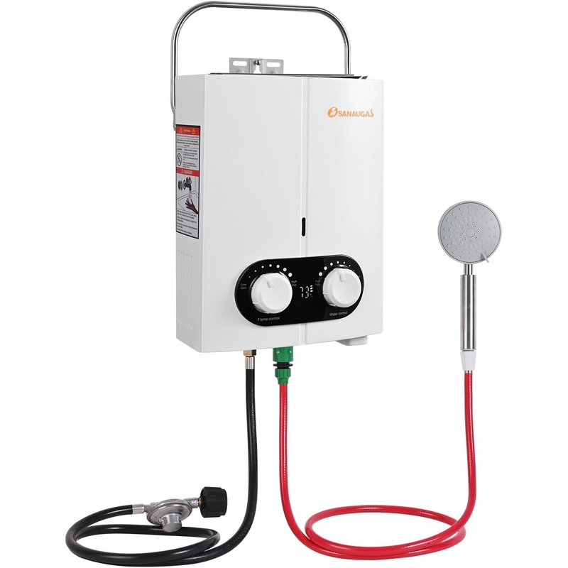 Portable Propane Water Heater Tankless, 1.45GPM 5.5L Instant Hot Water Heater, Outdoor Use for RV, Camper Van, Travel Trailer, Cabin, Pool, Barn, White