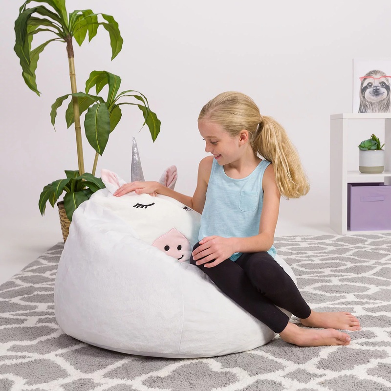 Posh Creations Unicorn Bean Bag Chair for Kids, Animal  White Unicorn