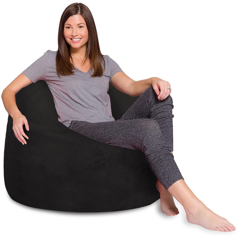 Posh Creations X-Large Bean Bag Chair (Soft Faux Rabbit Fur  Black)