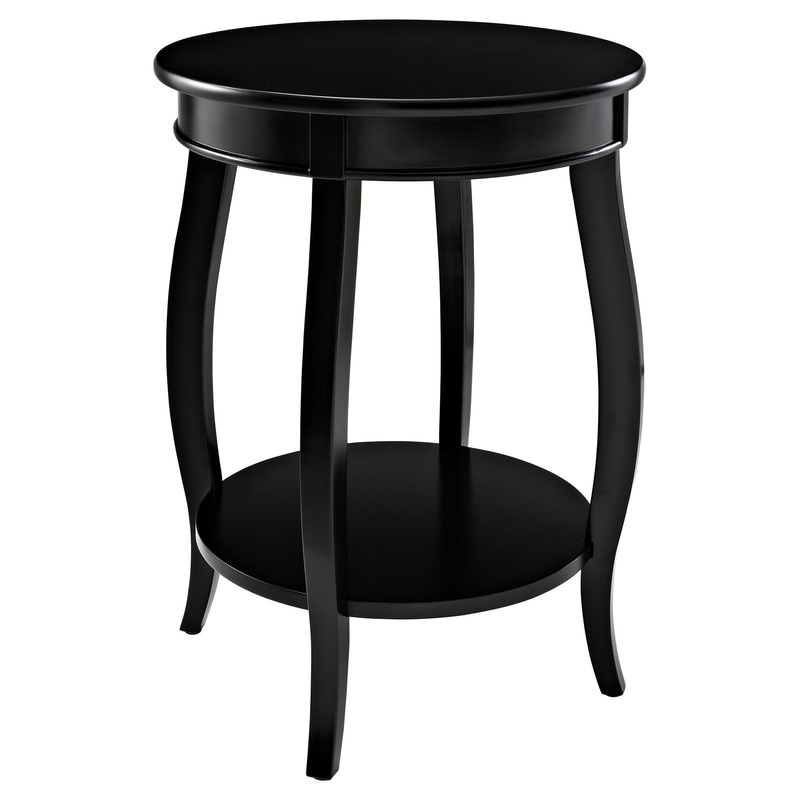 Powell Round Indoor Accent Side Table with Shelf, 24 Tall, Black