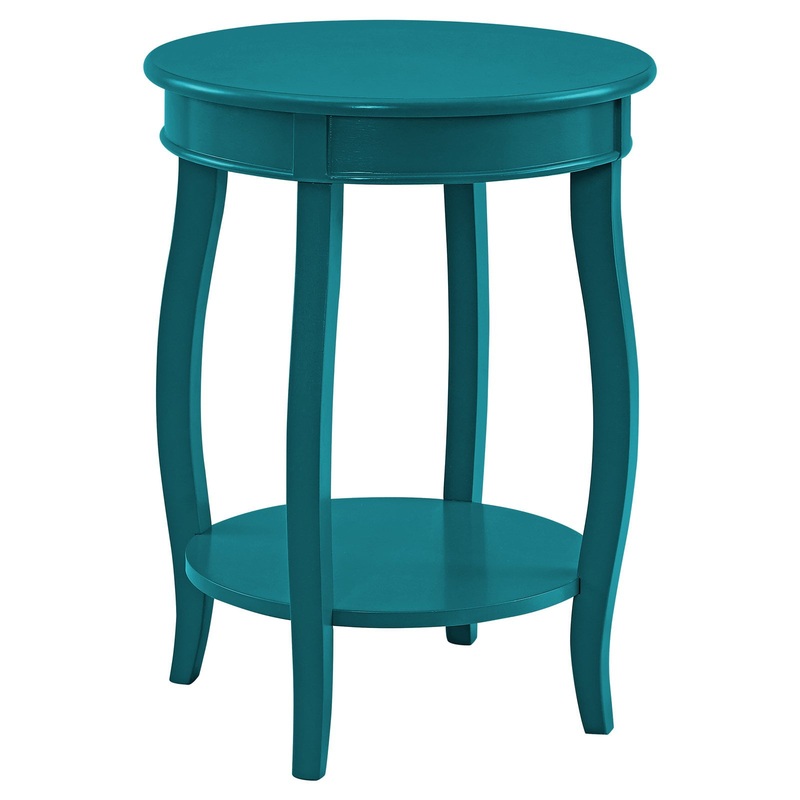 Powell Round Indoor Accent Side Table with Shelf, 24 Tall, Teal