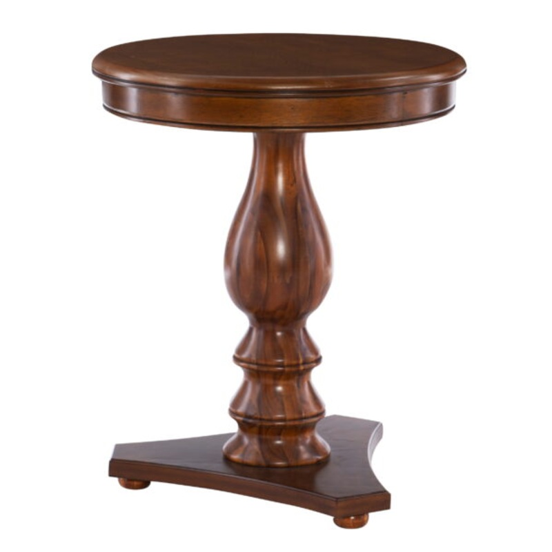 Powell Stanton Round Pedestal Indoor Accent Side Table, 24.5 Tall, Hazelnut Brown