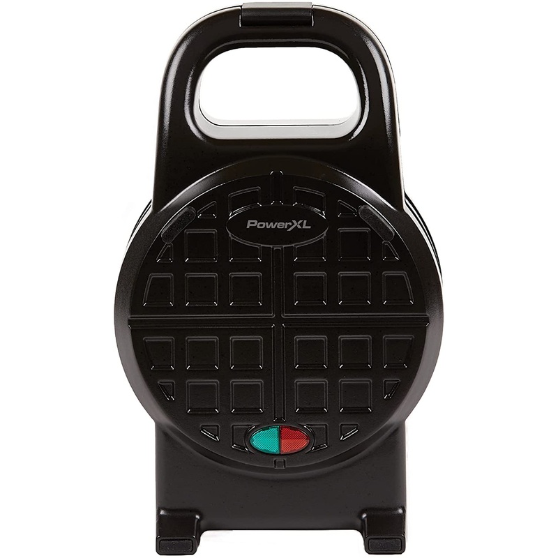 PowerXL Wafflizer, Stuffed Waffle Maker & Belgian Waffle Iron with 2 Extra Deep Pockets, Nonstick Plates, Classic Round Shape, 4-Slice, , Black (Black, 7 Inch)