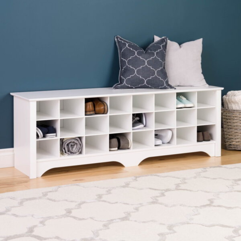 Prepac 24 Shoe Cubby Wide Hall Bench, White