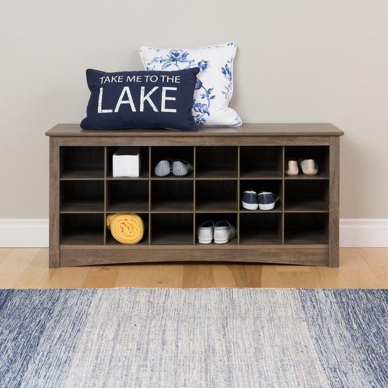 Prepac 3-Tier Entryway Storage Cubby Bench Shoe Rack, Wood, Gray