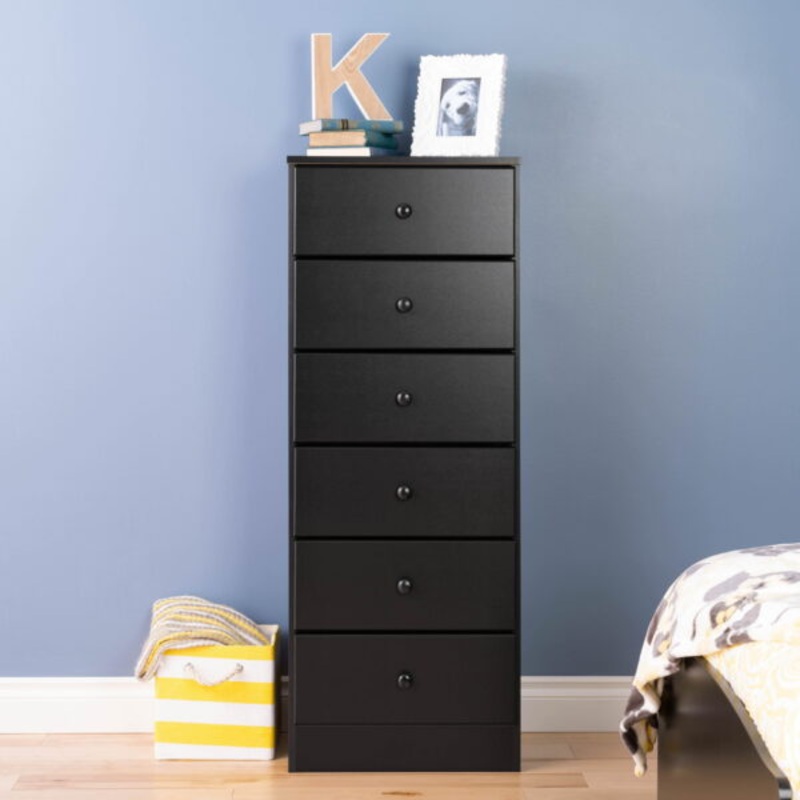 Prepac Astrid 6 Drawer Wooden Dresser Chest, 16 x 20 x 52, Black