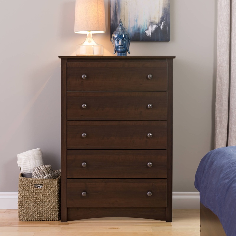Prepac Fremont 5 Drawer Wooden Dresser Chest, 16 x 31.5 x 45.25, Espresso