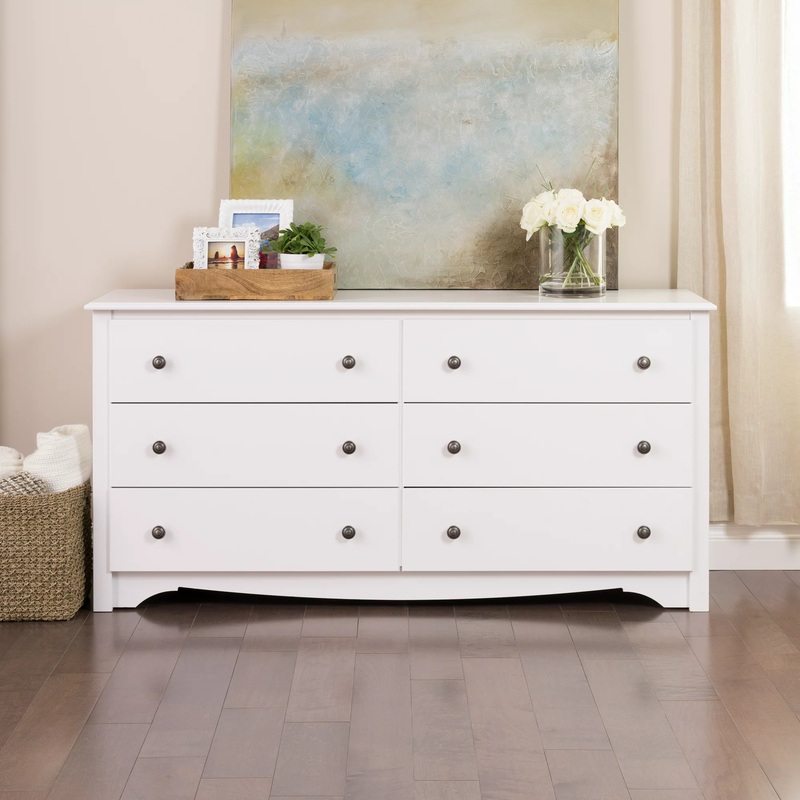 Prepac Monterey 6 Drawer Wooden Double Dresser, 16 x 59 x 29, White