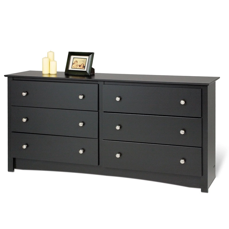 Prepac Sonoma 6 Drawer Wooden Double Dresser, 16 x 59 x 29, Black