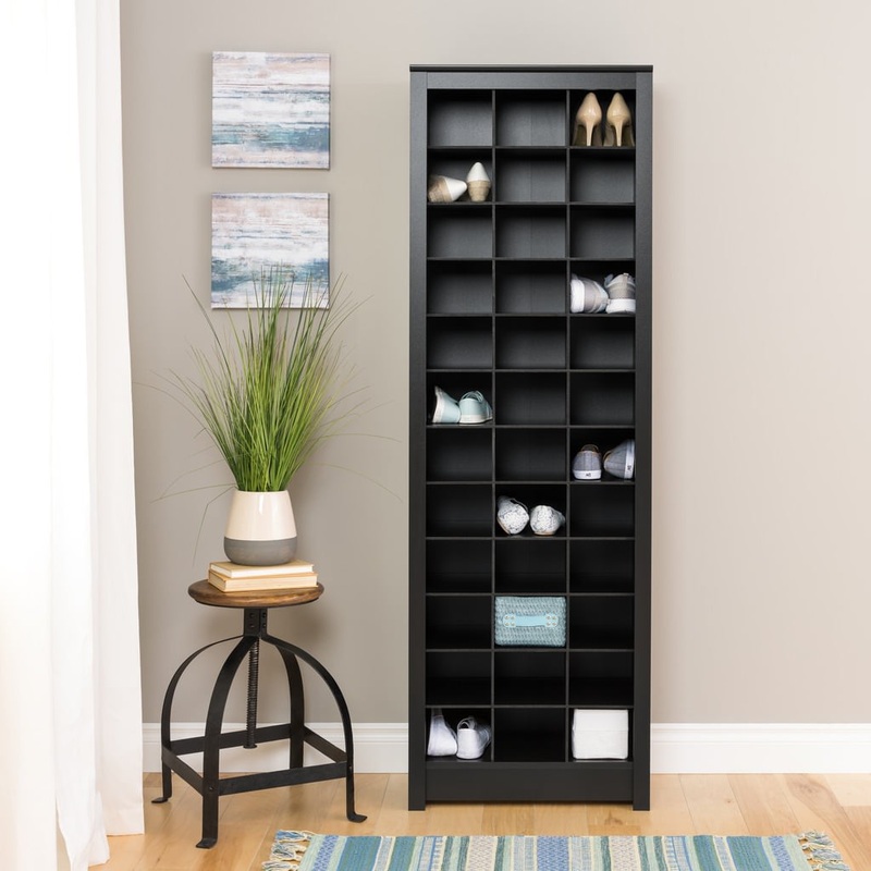 Prepac Space-Saving 36 Pair Shoe Storage Cabinet With Cubbies, Black
