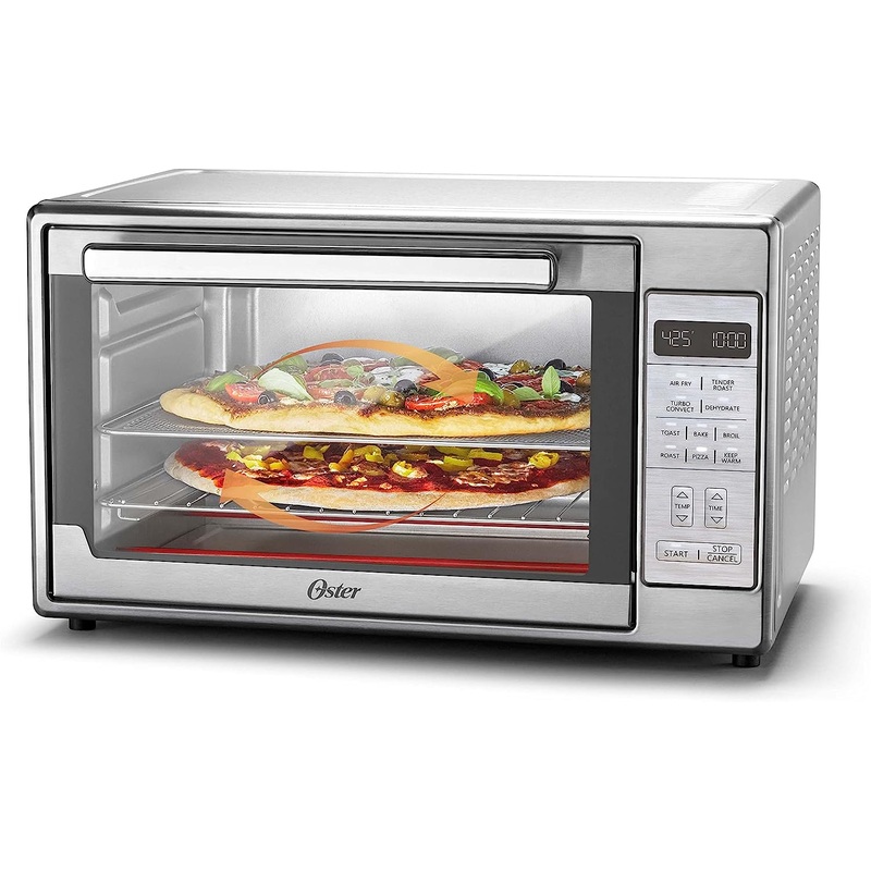 Oster Air Fryer Oven, 10-in-1 Countertop Toaster Oven Air Fryer Combo, 10.5 x 13 Fits 2 Large Pizzas, Stainless Steel