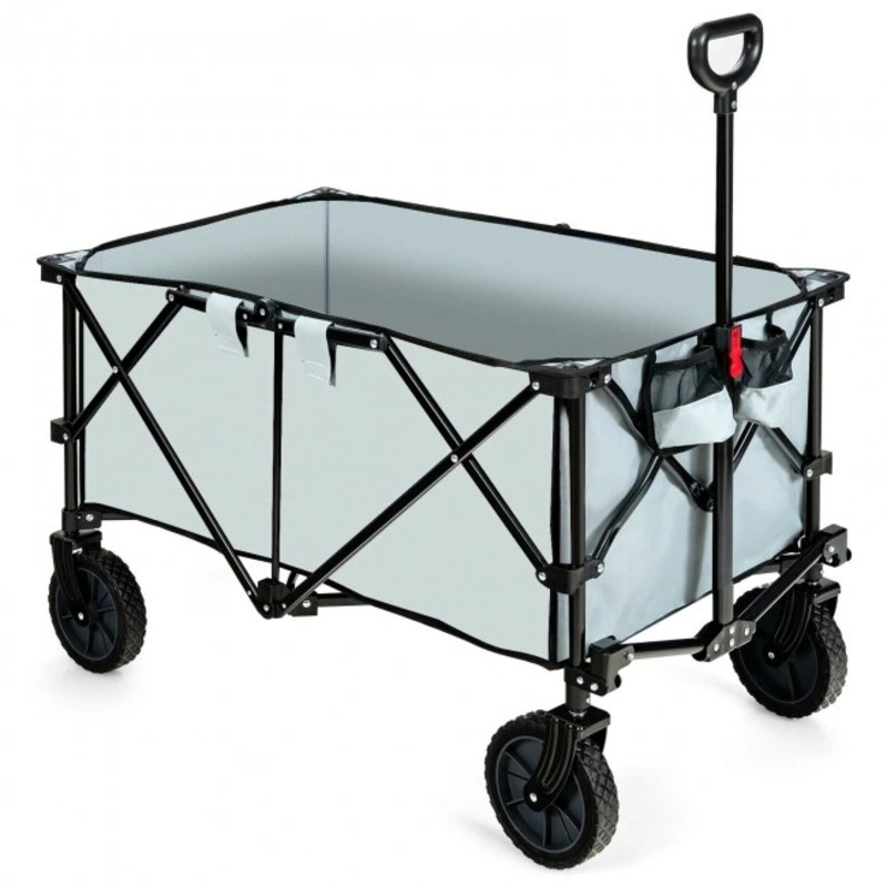 Outdoor Folding Wagon Cart with Adjustable Handle and Universal Wheels, Gray 37.5 x 23 x 42 (L x W x H)
